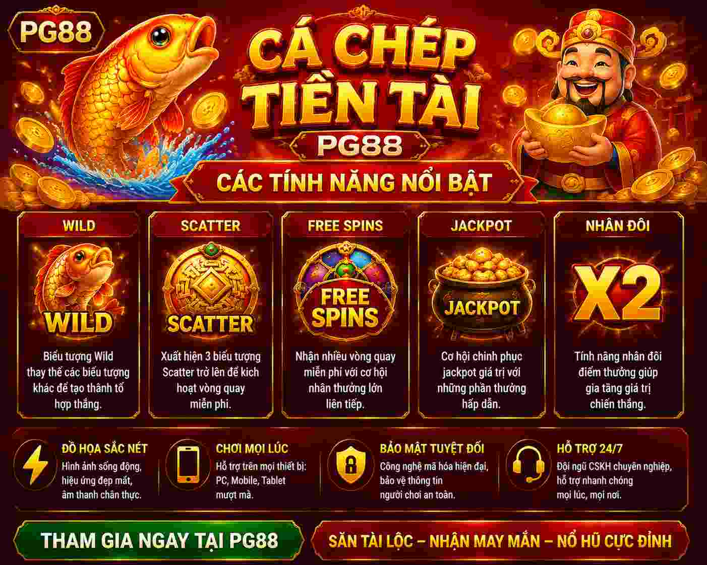 Khám phá các tính năng thưởng nổi bật tại cá chép tiền tài PG88